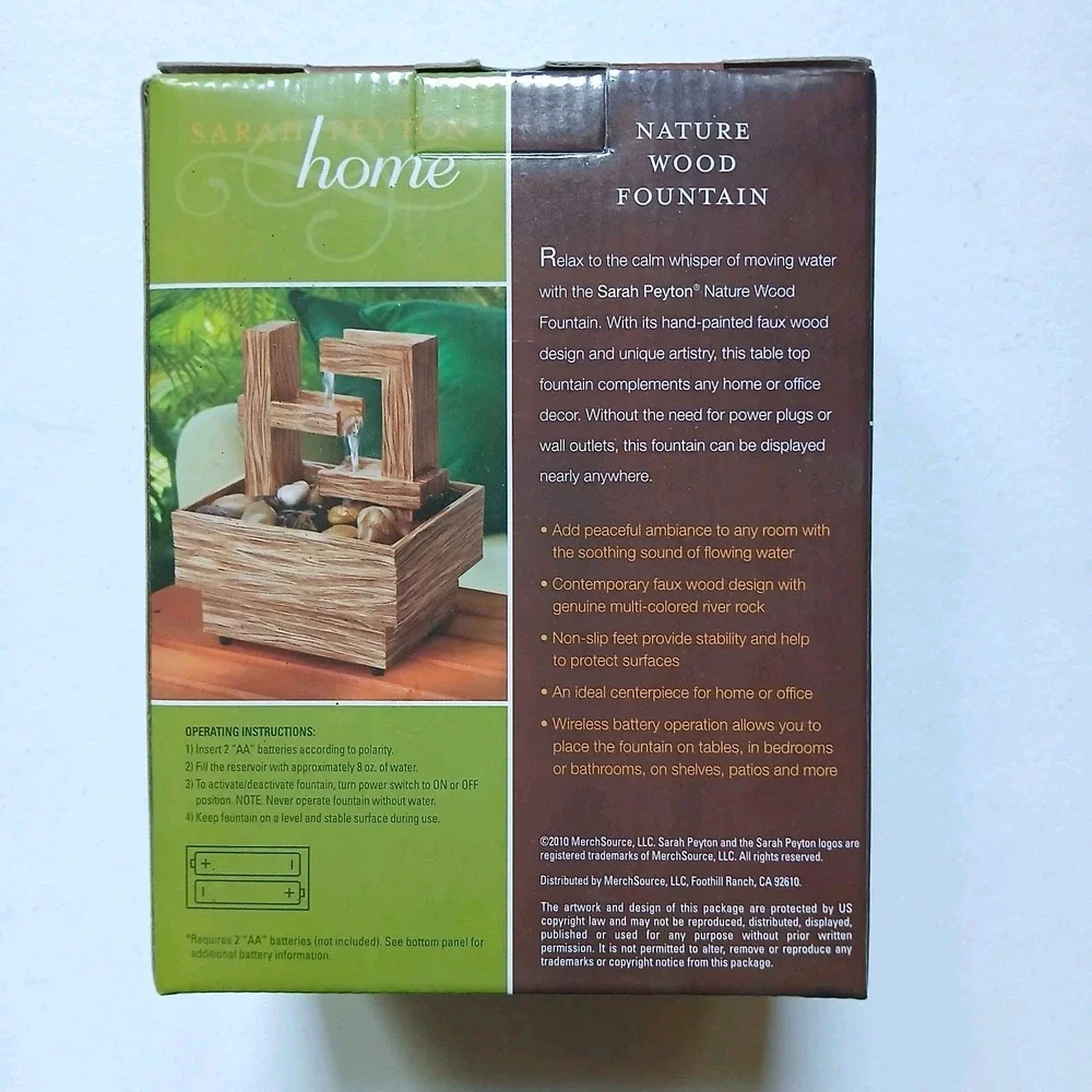 Sarah Peyton Cordless Tabletop Water Fountain Tranquility Meditation NIB